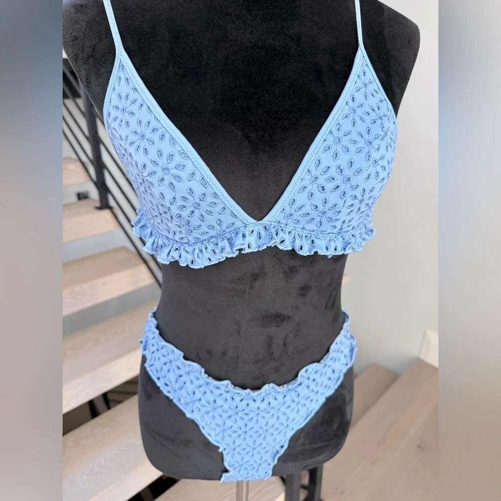New Guess Blue Patterned Bikini Swimwear Swimsuit 2 piece Set size S
